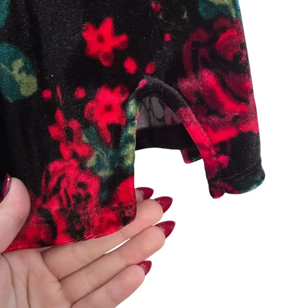 Art Class Girls Velvet Floral Slip Dress Black Red Roses Adjustable L 10/12